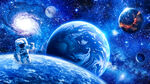 蓝色星球太空宇航员宇宙漩涡背景