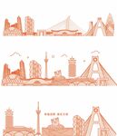 成都城剪影城市地标建筑线条插画