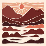 抽象山脉与日出艺术画