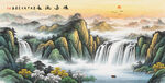 山水国画瀑布