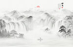 新中式国画山水画背景墙