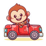 可爱卡通开汽车的猴子