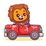 卡通狮子驾驶红色小汽车