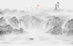 水墨山水风景画壁画