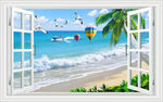 海滩窗画