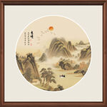 中式山水圆形装饰画