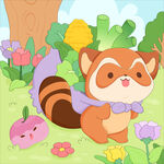 小浣熊蔬菜玉米大葱萝卜美食插画