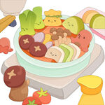 火锅关东煮蘑菇豆腐年糕美食插画