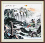 中堂迎客松 迎客松山水图