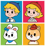 可爱卡通情侣动物头像插画