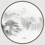 圆形意境水墨山水画