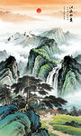 迎客松山水画壁画