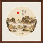 中式山水圆形装饰画