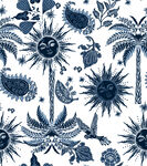 蓝白植物图案印花布料