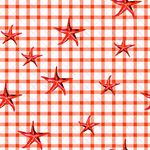 红白格纹上的红色海星图案