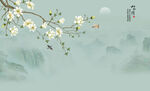 新中式兰花花鸟画背景墙