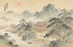 中式古风古典山水画背景