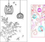 鸟笼花枝图案矢量