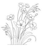 手绘花卉线条图 矢量图