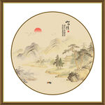 传统古风山水画圆形装饰画