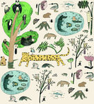 手绘丛林动物插画图案