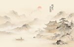 中式古风古典山水画背景
