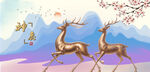 双鹿踏春梅花鹿小鹿
