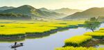 春日河畔油菜田园风光