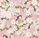 粉色背景上的花朵与人物图案