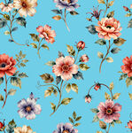 蓝色底花卉图案精美壁纸