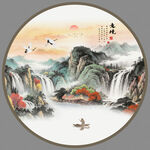 中式山水圆形装饰画