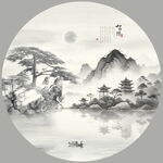 圆形水墨画