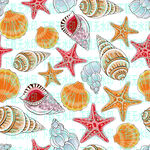 海洋贝壳海星水彩图案