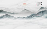 新中式山水画大理石背景墙