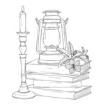 烛台灯盏伴书的静谧画面 矢量图