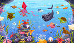 海底洞穴可爱海洋生物珊瑚背景墙