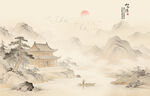 中式古风古典山水画背景