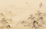 国画山水画背景墙