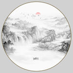 圆形意境水墨山水画