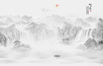 国画山水画背景墙