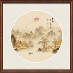 传统古风山水画圆形装饰画