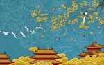古风中式宫殿飞鸟风景图