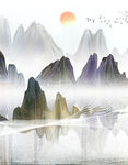 水墨山水间的霞光美景