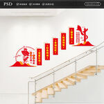 红色物业楼梯文化墙