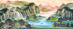 流水生财聚宝盆风水画