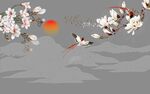 春日飞鸟伴花与夕阳