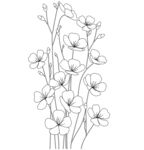 手绘简约花卉线条插画 矢量图