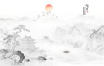 中式水墨山水电视背景墙