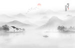 新中式淡雅意境山水画