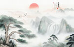 新中式迎客松背景墙